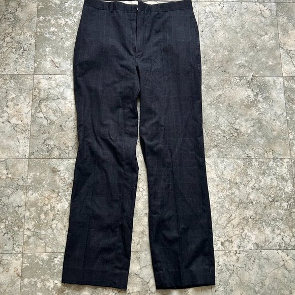 SHIPS FREE! Dark Navy Blue Plaid Wool Dress Suit Pants 32Wx28L - Picture 1 of 4